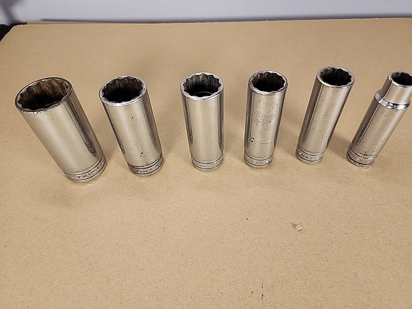 Snap On 1/2″ Drive 12-Point SAE Deep Chrome Socket S161 S241 S281 S301 S381 6pcs