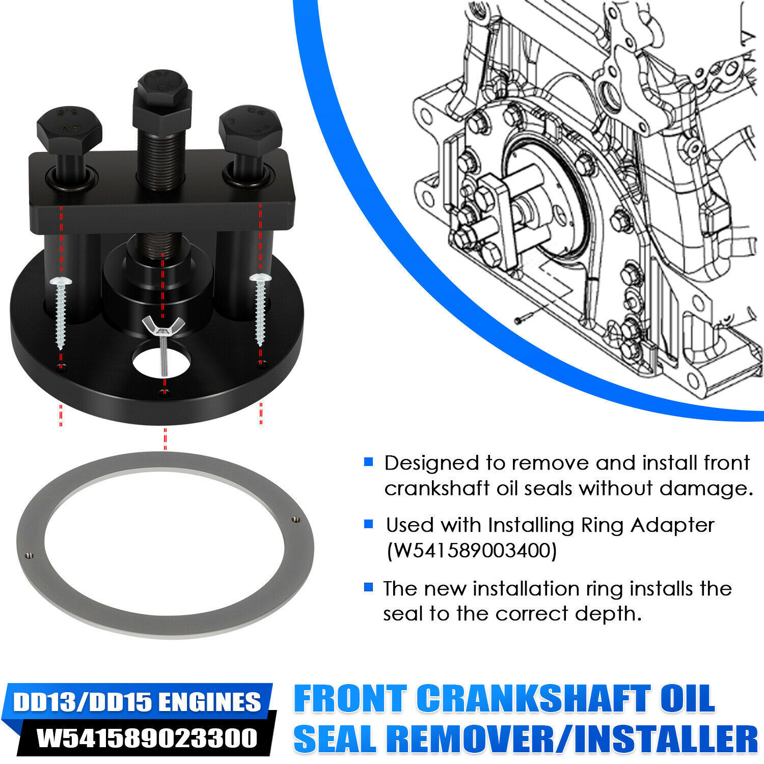 W541589023300 for Detroit DD13 DD15 Front Crankshaft Seal Remover/Installer Tool