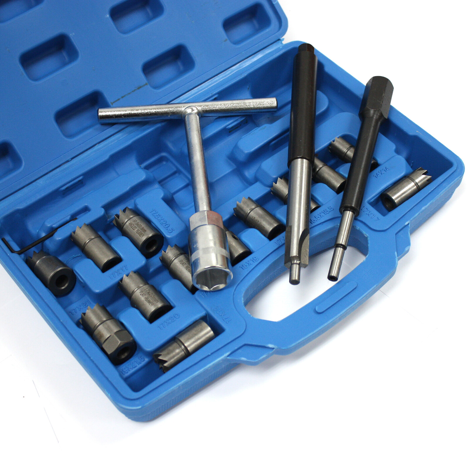 17pcs Diesel Injector Seat Cutter Cleaner Universal Injector Re-Face Reamer Tool