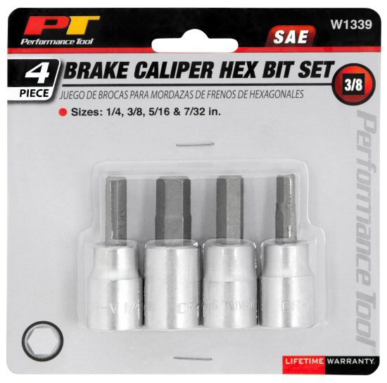 Wilmar W1339 Performance Tool 3/8 Drive 4 Piece Brake Caliper Hex Bit Set