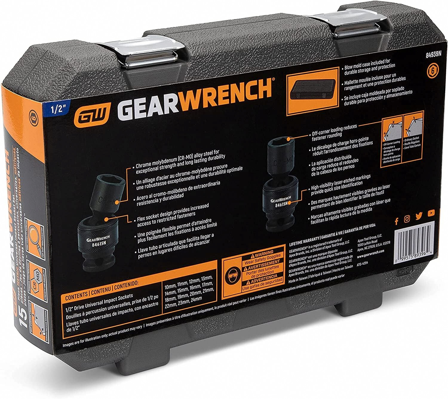 GEARWRENCH 84939N – 1/2″ 6 Point Metric Universal Impact Socket Set 15 Piece
