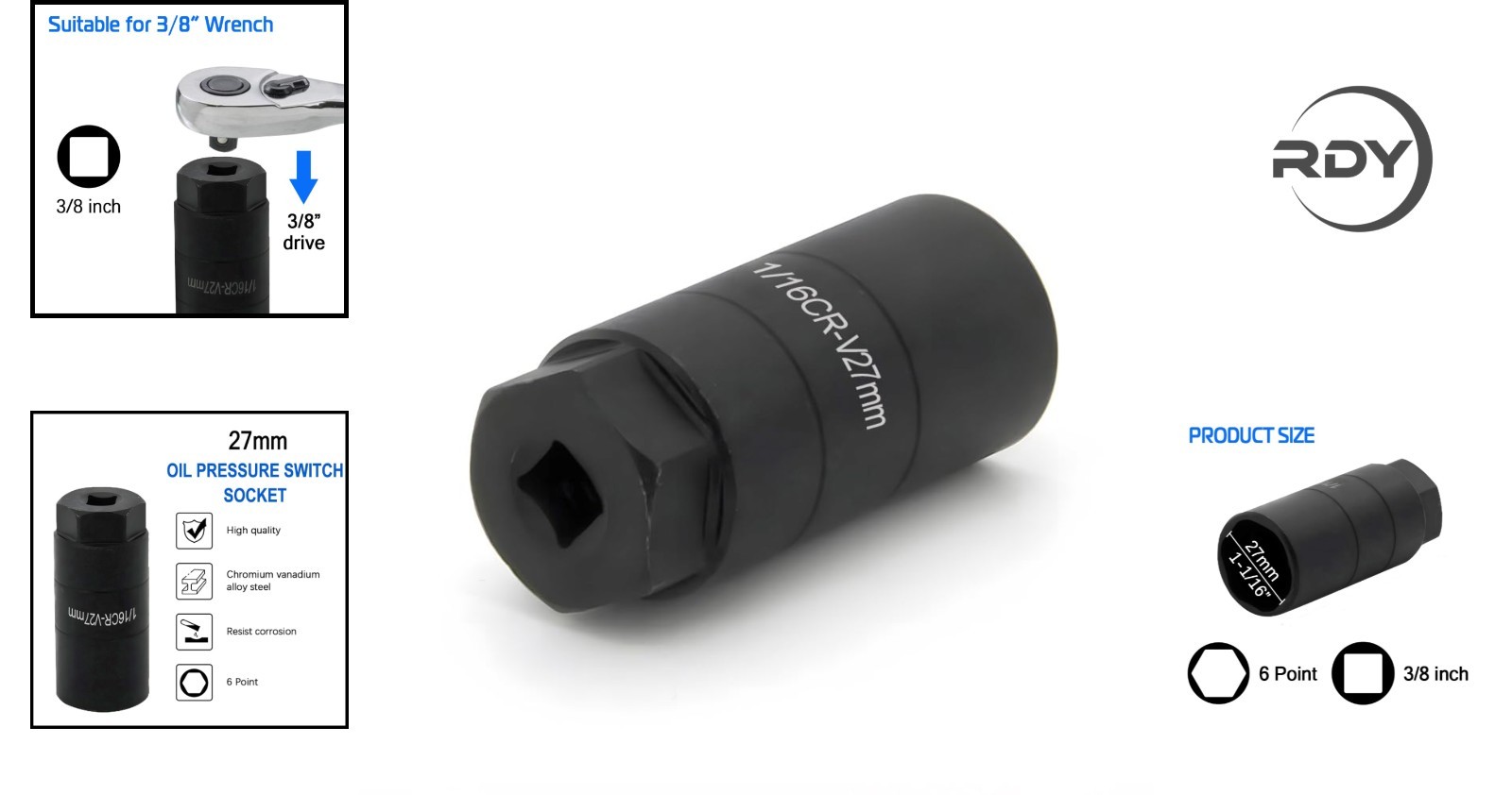 High-Performance Oil Pressure Switch Socket 1 1/16» for GM & Chrysler Vehicles
