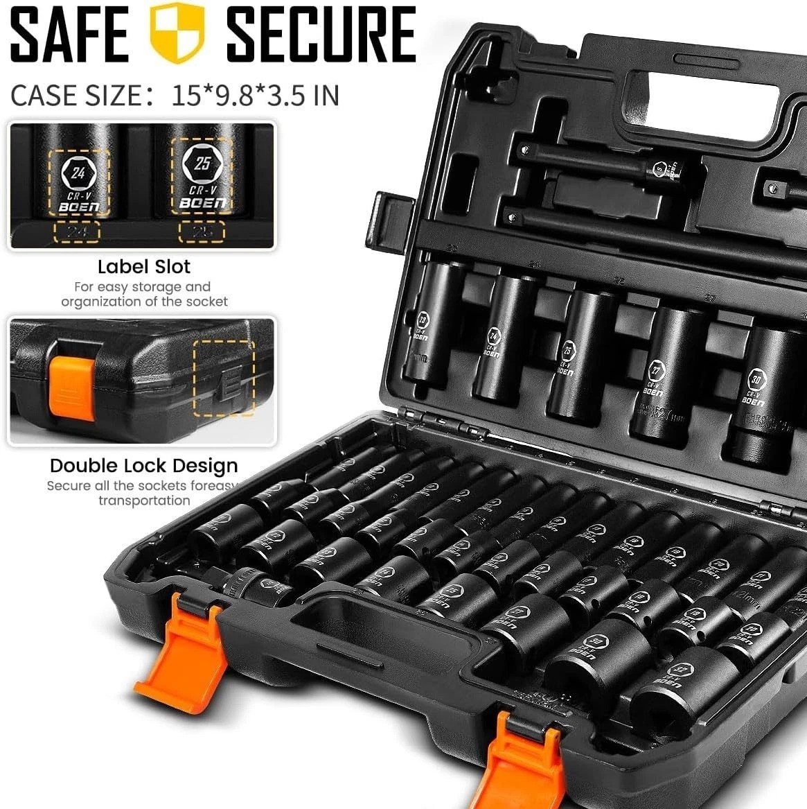 Pro-Grade 45 PCS Metric Impact Socket Set – High Torque for Auto Mechanics