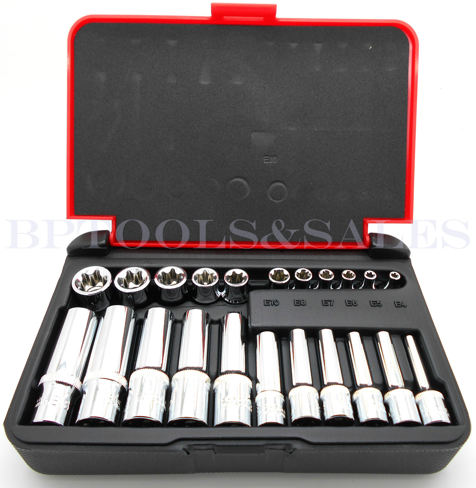 22-PC 1/4″ & 3/8″ DR. Female TORX Socket Set Star Socet E4-E10 E11-E18 Sockets