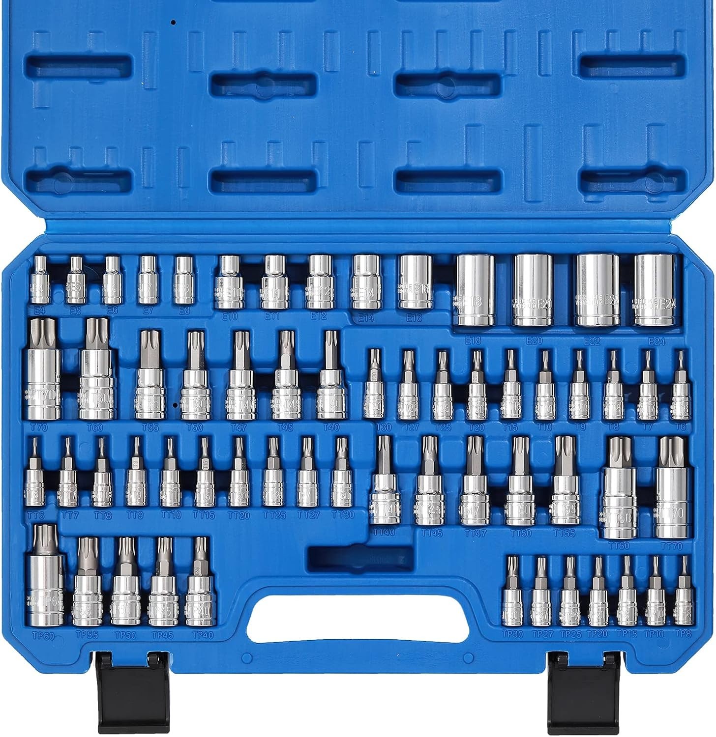Durable 60-Piece Torx Socket Set – E4-E24, T6-T70, TT6-TT70, TP8-TP60 Included