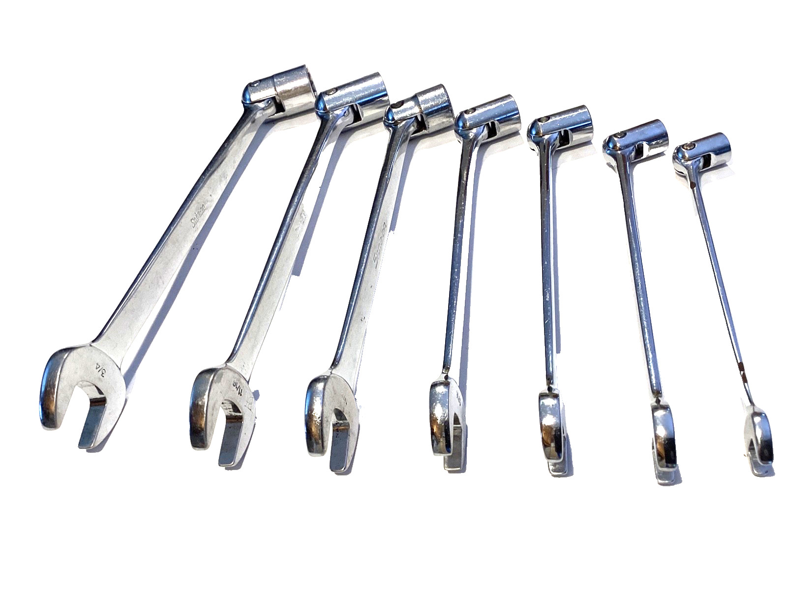Snap On USA 7 Piece SAE Socket Flex Head Open End Combination Wrench Set FHO607