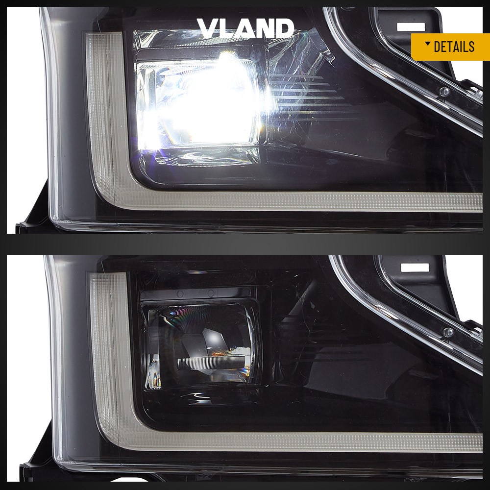 A Pair Black Full LED Headlights Fit Halogen 2020-2022 Ford F250 F350 Super Duty