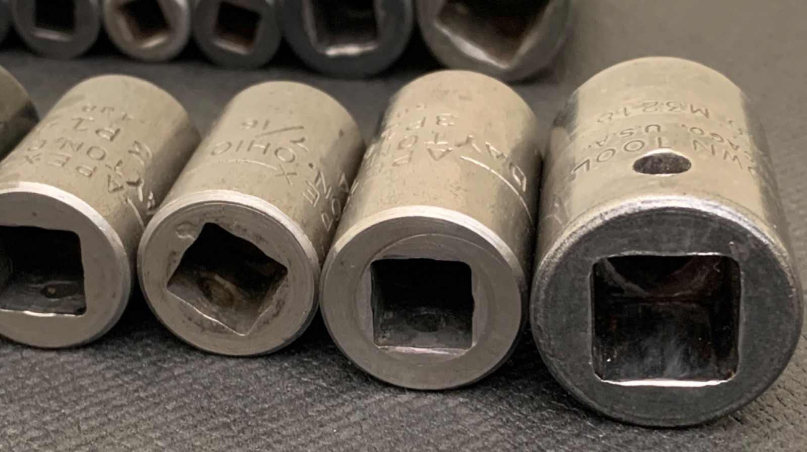 Lot of 12 Various Vintage Apex & Brown Tool SAE Sockets Made in USA