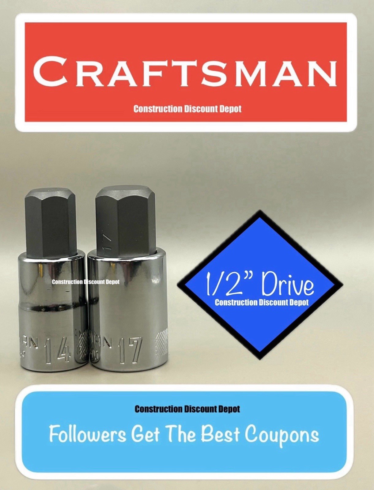 2 Craftsman Metric 1/2 Dr. Hex Socket Bits #CMMT42669 14 mm & CMMT42670 17 mm