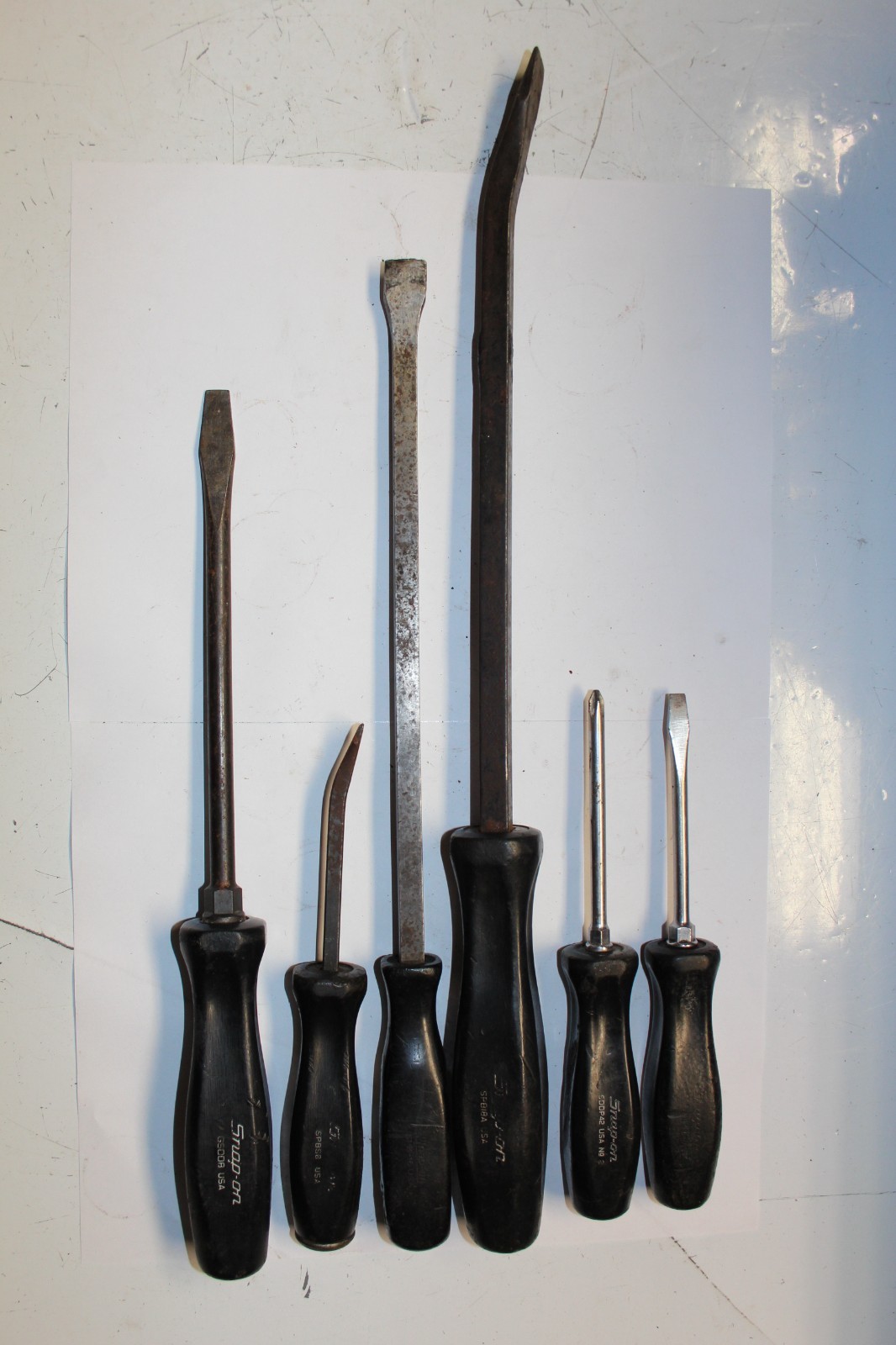 Snap-On TOOLS 6 Piece Combination Black Hard Handle PRYBAR / Screwdriver LOT USA