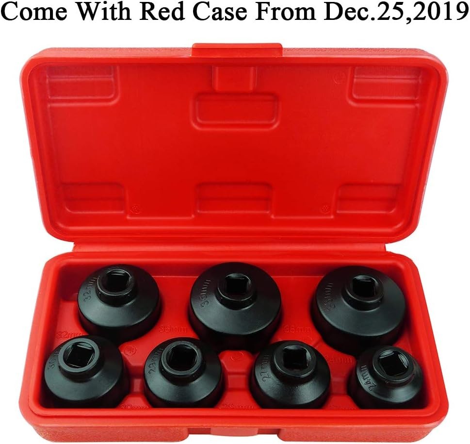 Oil Filter Socket Set Includes 24mm,27mm,29mm,30mm,32mm,36mm,38mm. 7-Piece