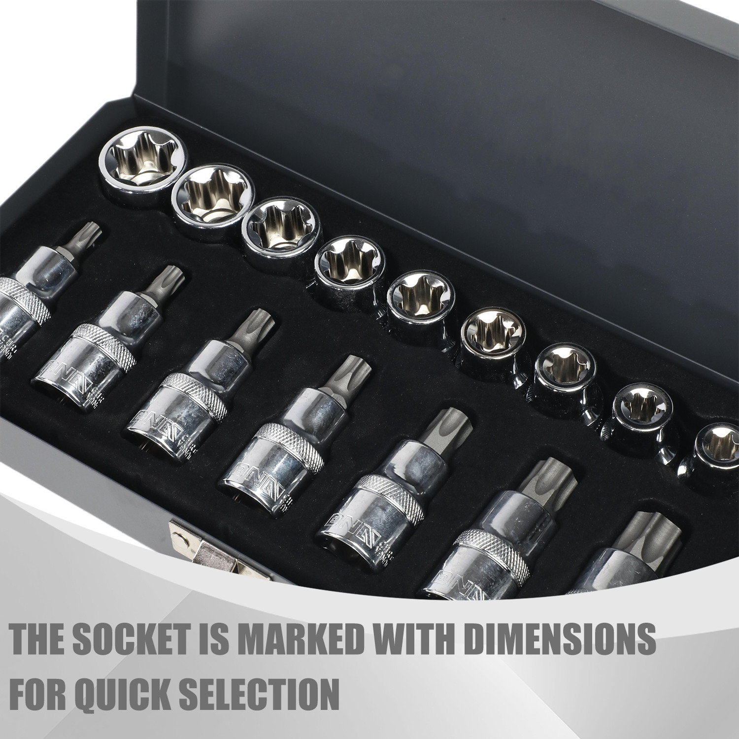 Chrome Vanadium Steel Internal & External Torx Socket Set w/Carrying Case 16 Pcs