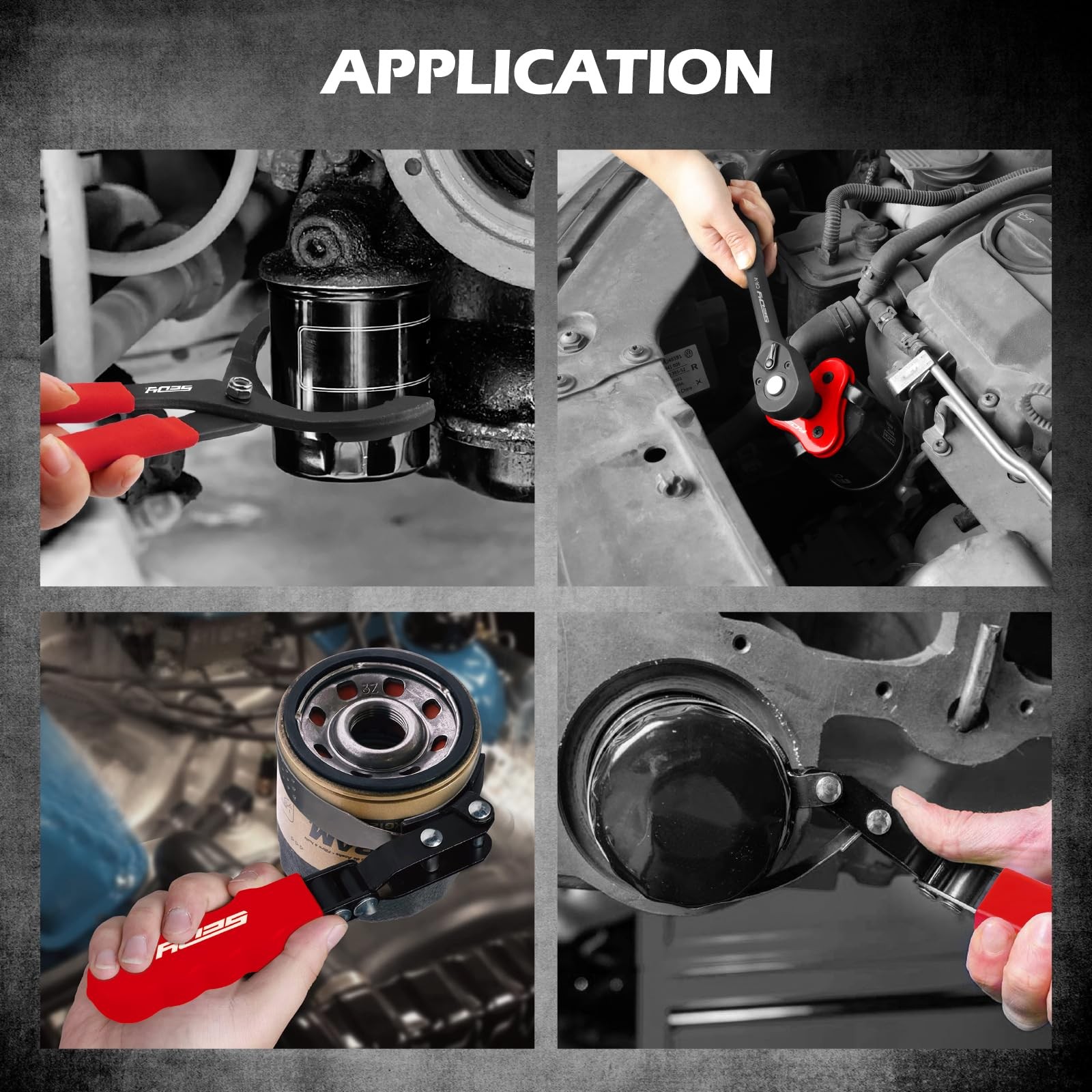 SEDY 10PC Oil Filter Wrench Set 2-3/8-4-3/4 Swivel Ratchet Tool Kit