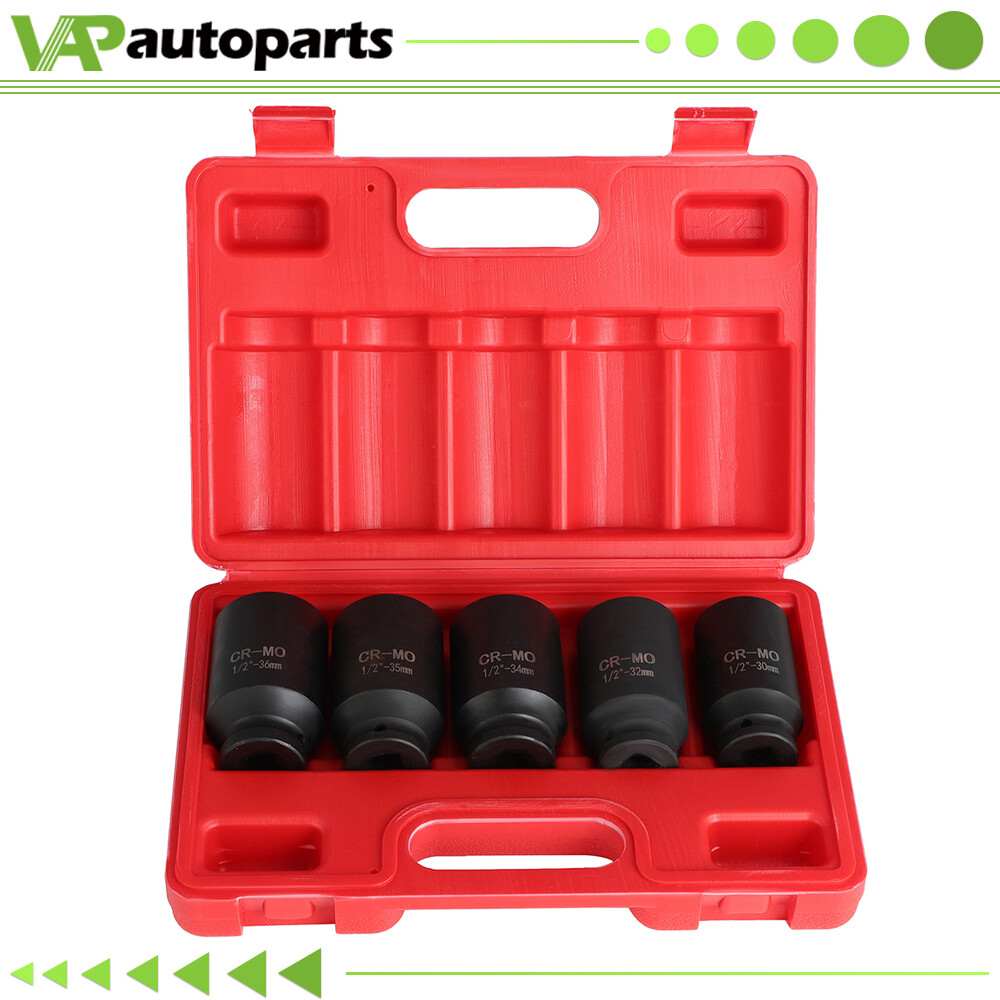30mm 32mm 34mm 35mm 36mm 5pcs 1/2» Deep Spindle Axle Nut Socket Set 12 Point