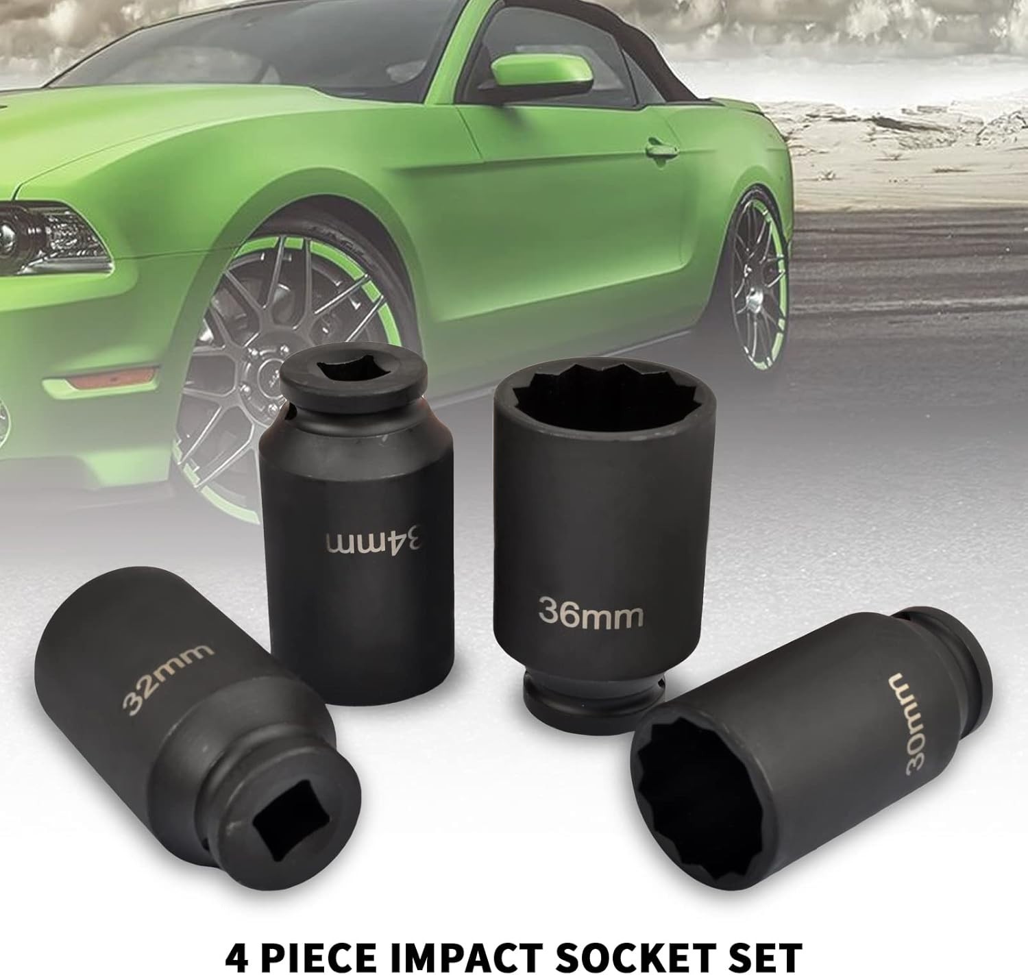 12 Point 4pc 1/2″ Drive Deep Spindle Axle Nut Socket Set 30mm 32mm 34mm 36mm