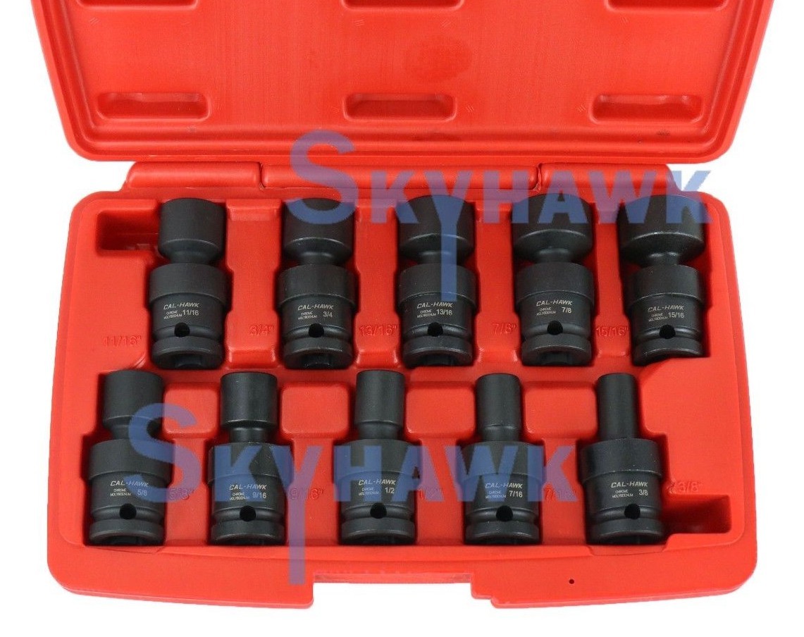 10-pc Metric 1/2″-dr UNIVERSAL SWIVEL SHALLOW IMPACT SOCKET SET