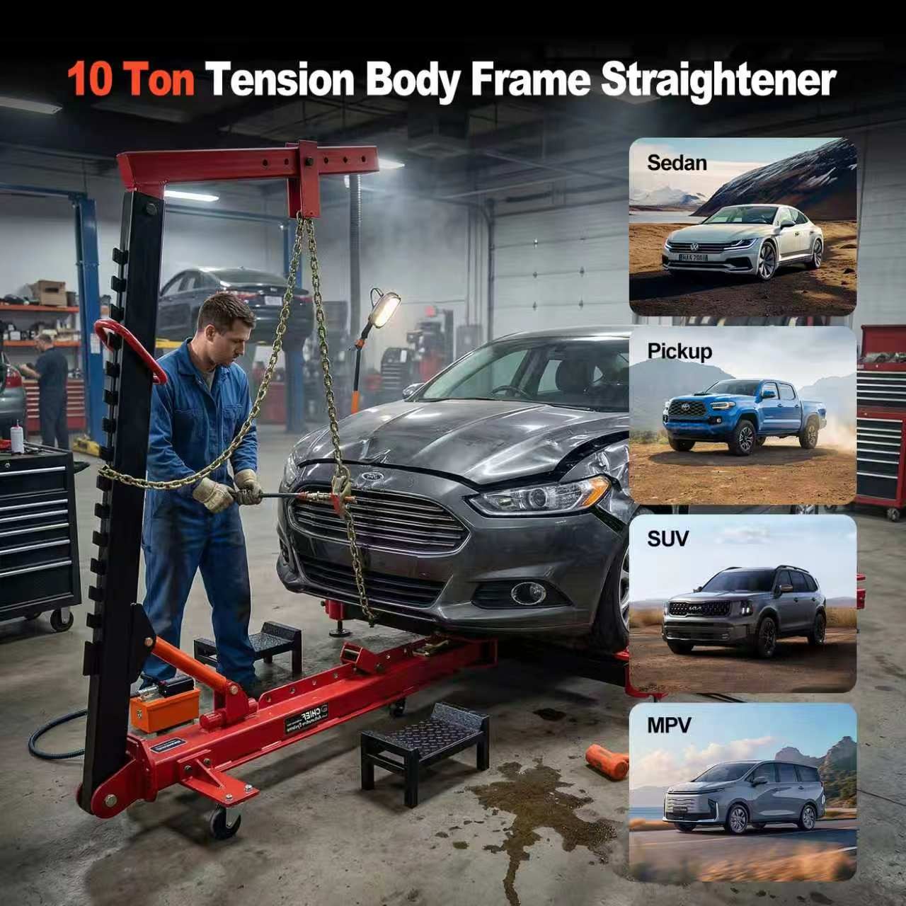 Auto Body Frame Puller Straightener 10T Car Frame Machine with 14PCS Repair Part