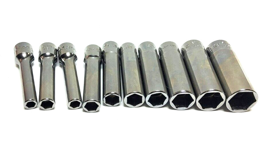New Snap-on 1/4″ drive 3/16″ to 9/16 10-pc 6-point Deep SAE Socket Set 110STMY
