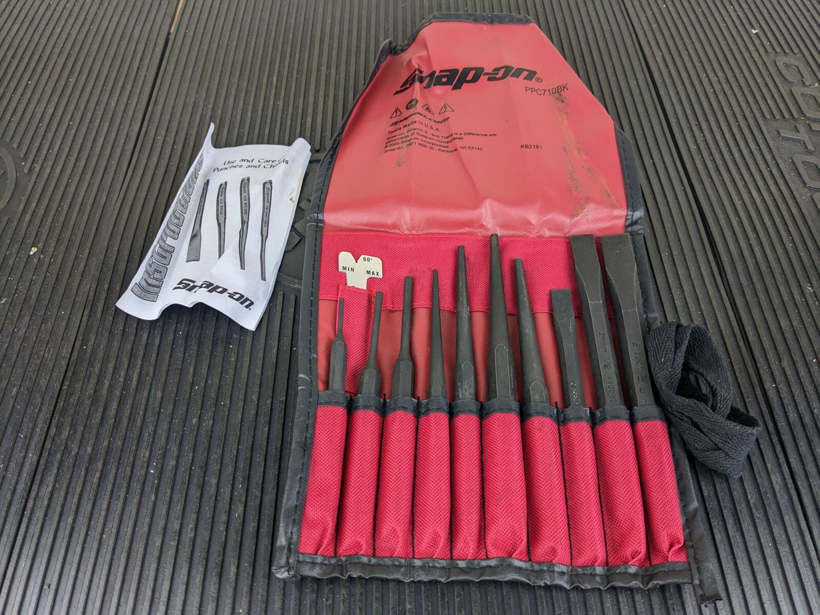 #bg615 Snap-on Tools PPC710BK USA NEW 11 Piece Punch and Chisel Set w/ Kit Bag