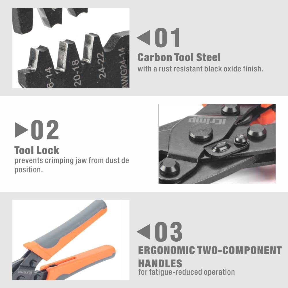 iCrimp Open Barrel Terminal Crimping Tool for AWG24-14 (0.2-2.0mm²), Orange