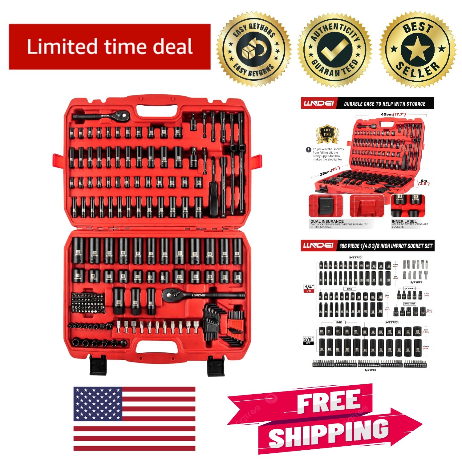 Durable 186-Piece Socket Set with Ratchet Handle – Perfect for Automotive Repair