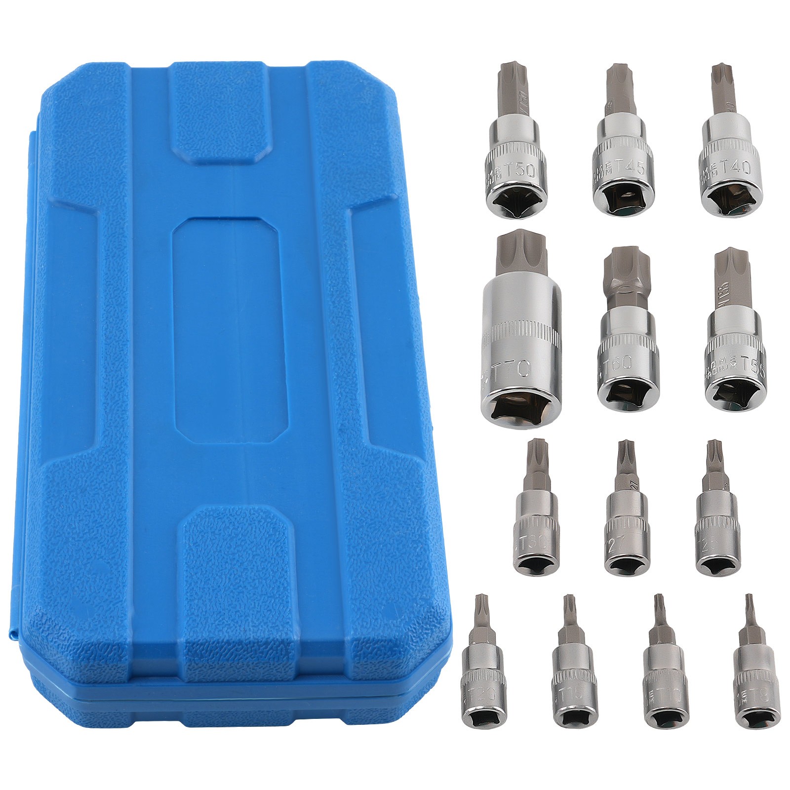 Chrome Socket Set 13pc 1/4″ 3/8 1/2 Drive T8-T70 CRV 6 Point Star Bits