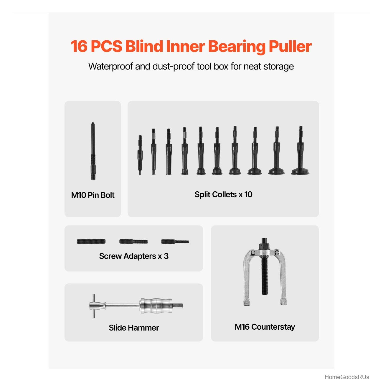 16-in-1 Blind Hole Bearing Puller Set Slide Hammer Tool 10 Split Collets