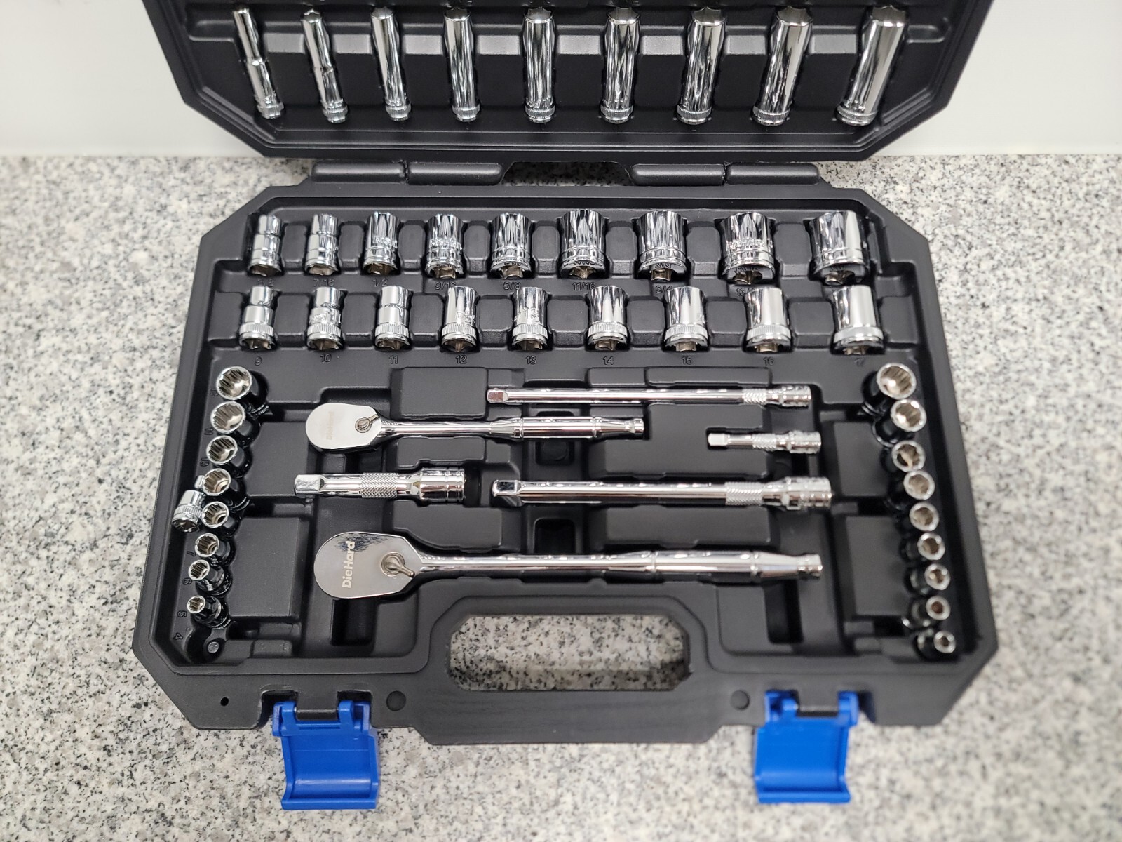 DieHard 1/4″ and 3/8″ Drive Ratchet Socket Set, SAE & Metric, 68-Piece
