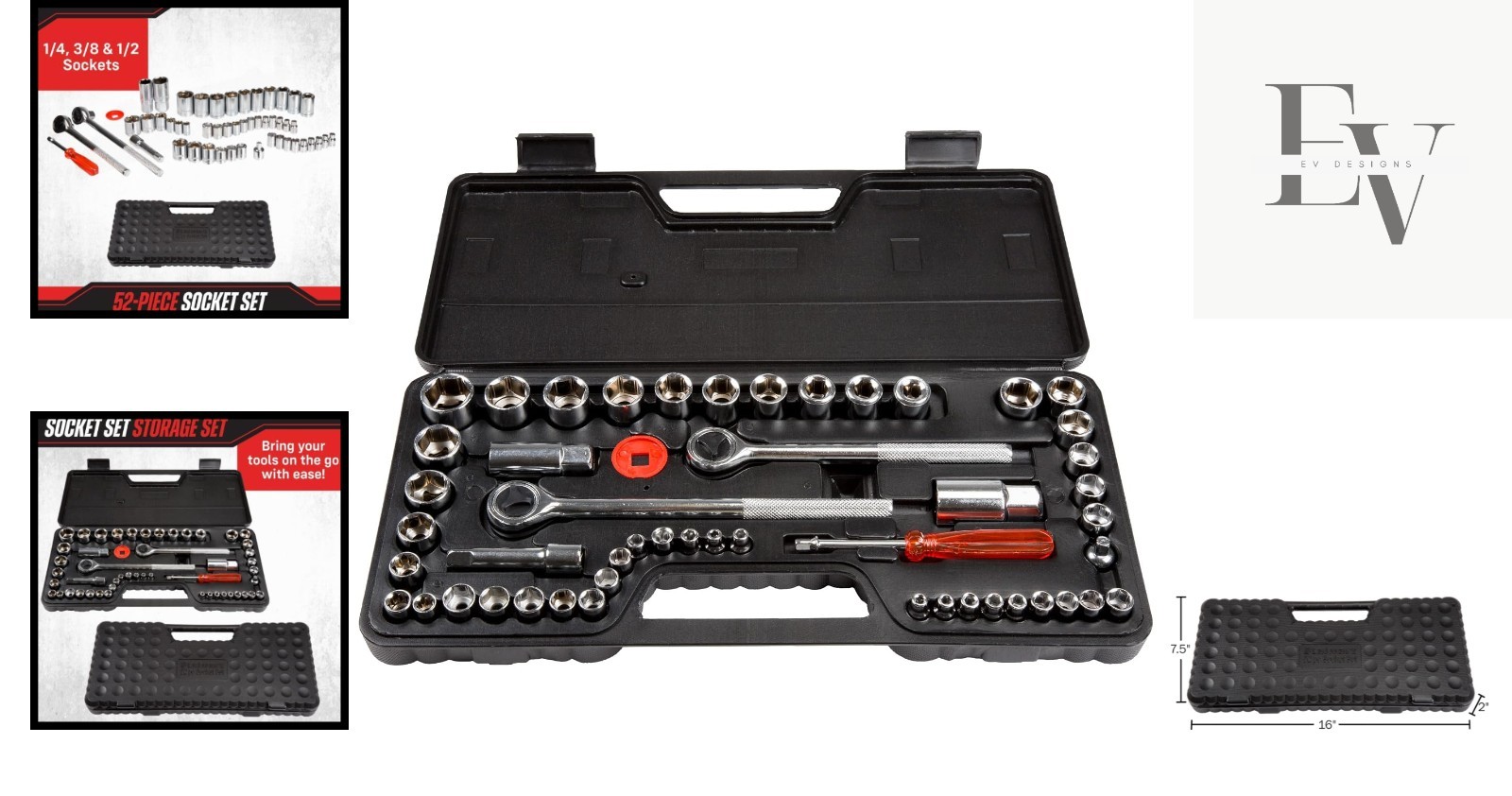 Complete 52-Piece Socket Set – SAE & Metric Tools for Mechanics & Homeowners