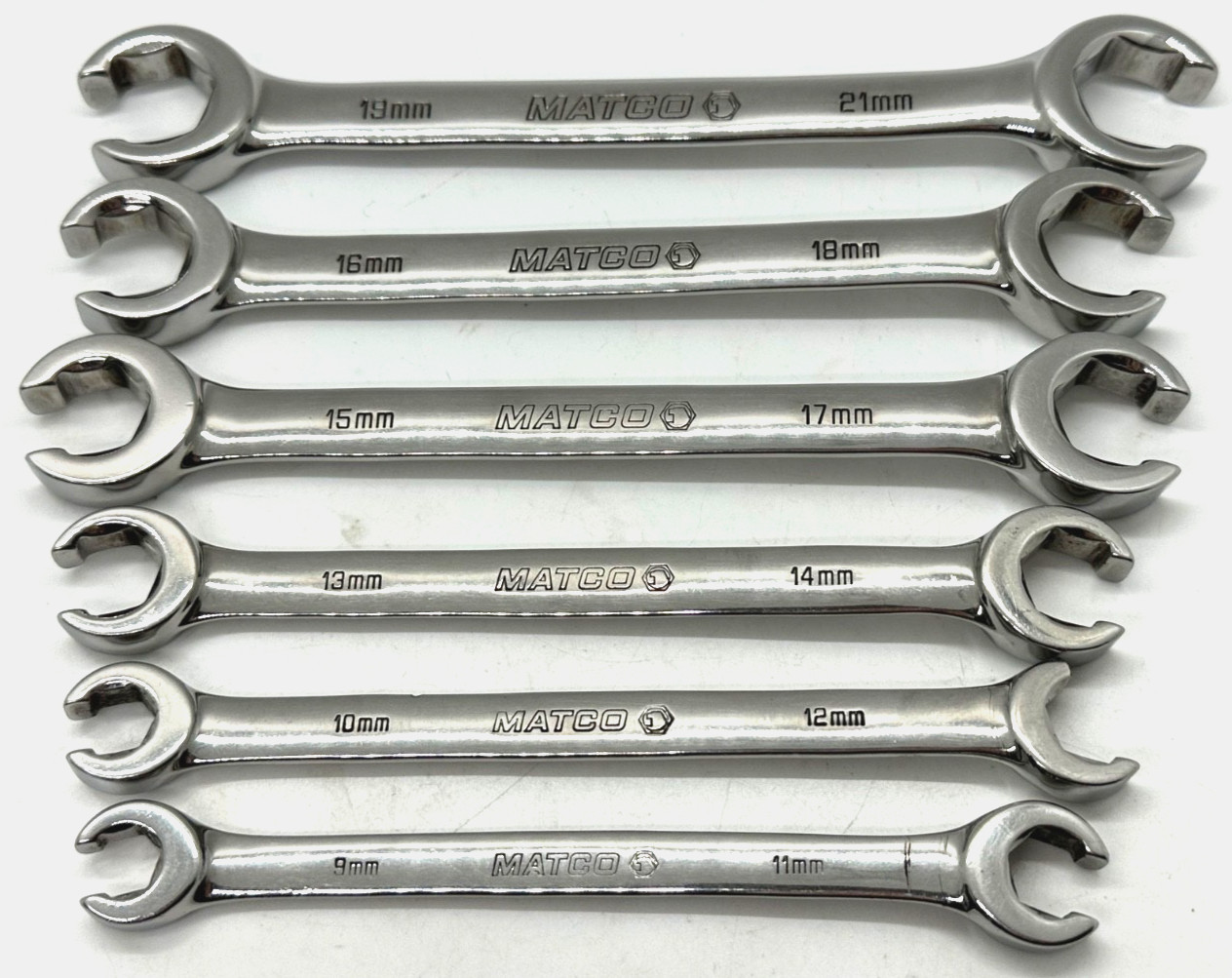 🇺🇸 Matco Tools Metric Flare Nut Line Hose Double Wrench Set Lot 6PT Offset USA