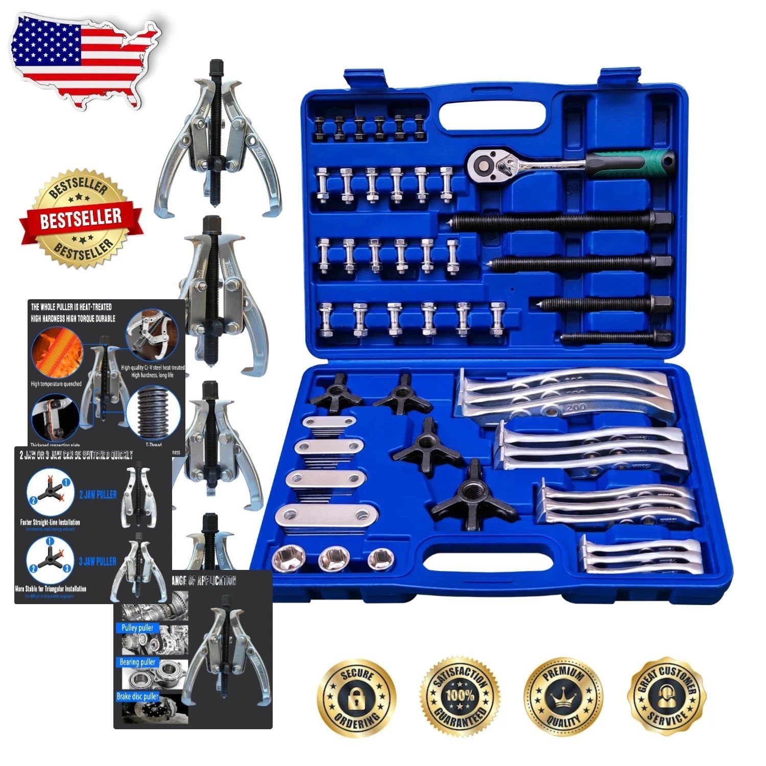 Versatile 8-in-1 Gear Puller Set 3″-8″ Cr-V Steel Mechanic’s Tool Kit