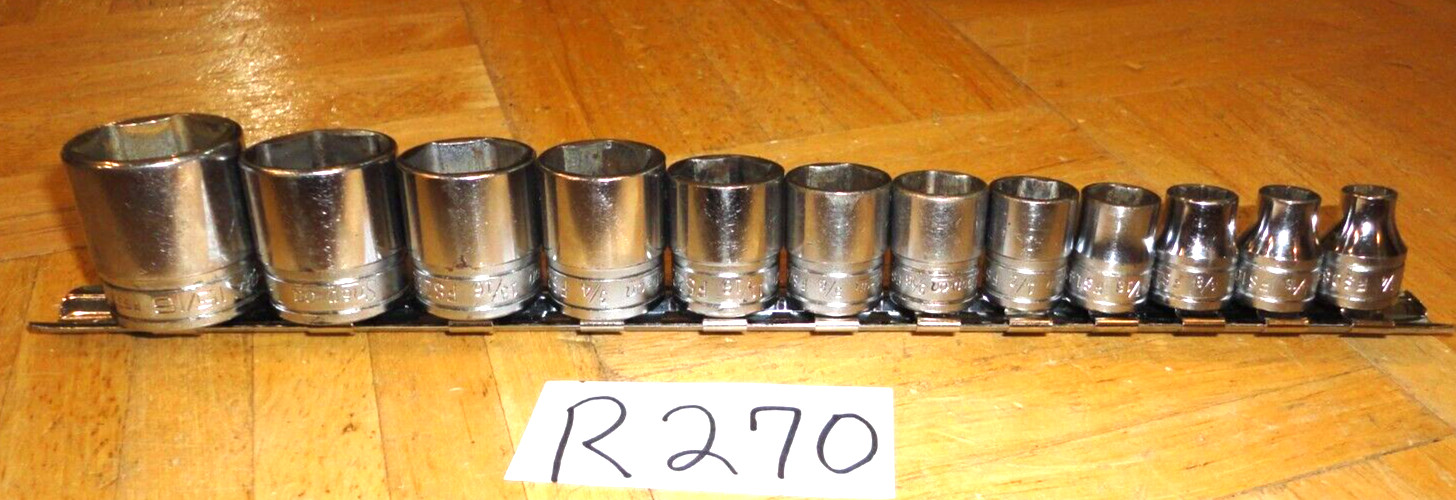 SNAP-ON TOOLS 12 PIECE 3/8 DR. SAE. SHORT CHROME 6 PT. SOCKET SET 211FSY + 15/16