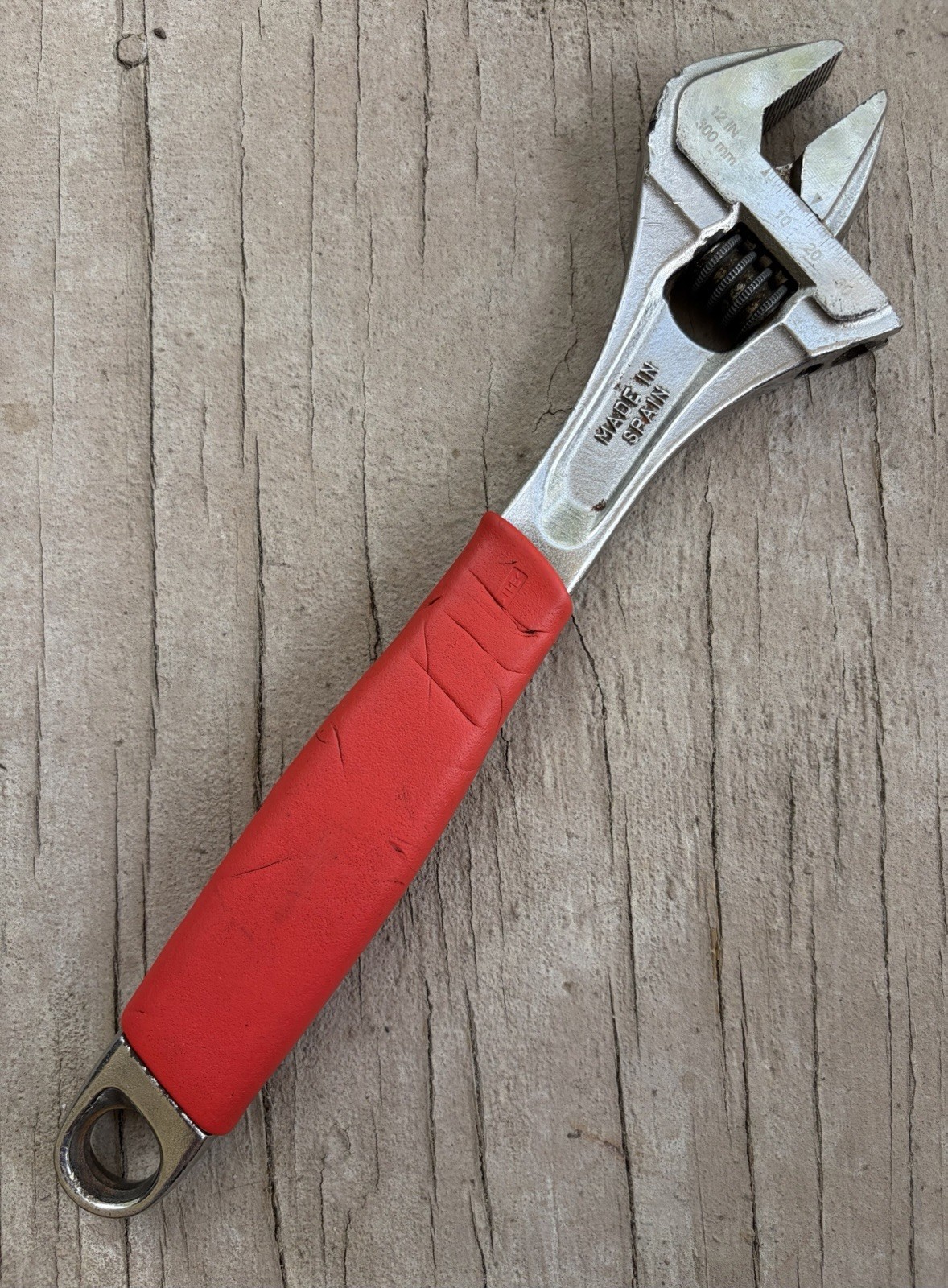 SNAP-ON 12″ INCH FLANK DRIVE PLUS ADJUSTABLE WRENCH FADH12A RED, GOOD COND SPAIN