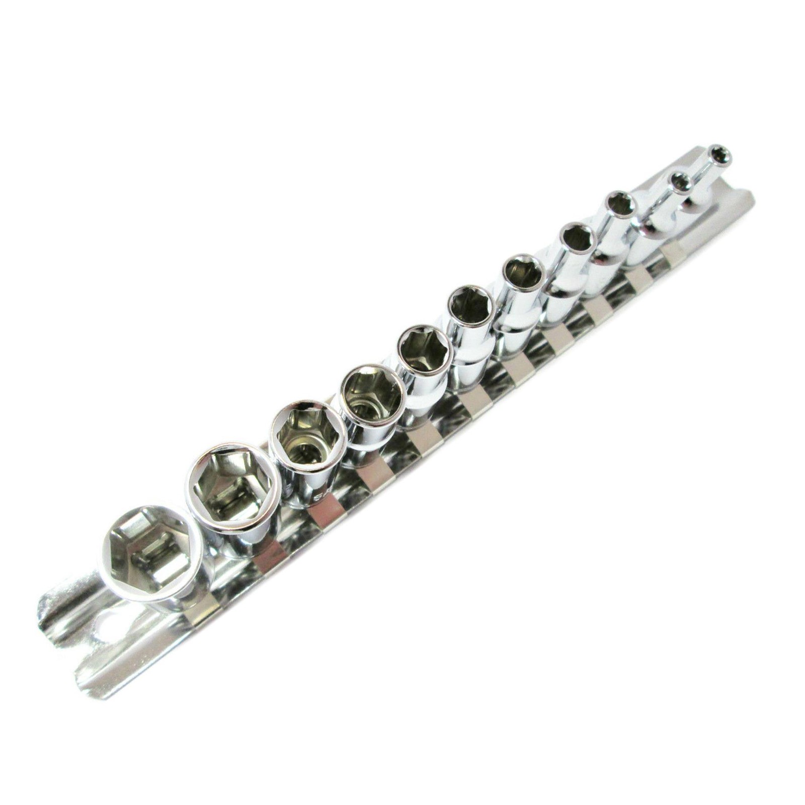 11pc 1/4″ Drive Female Socket Set CR-V Ba0-Ba10 with Rail For Cars & Bikes