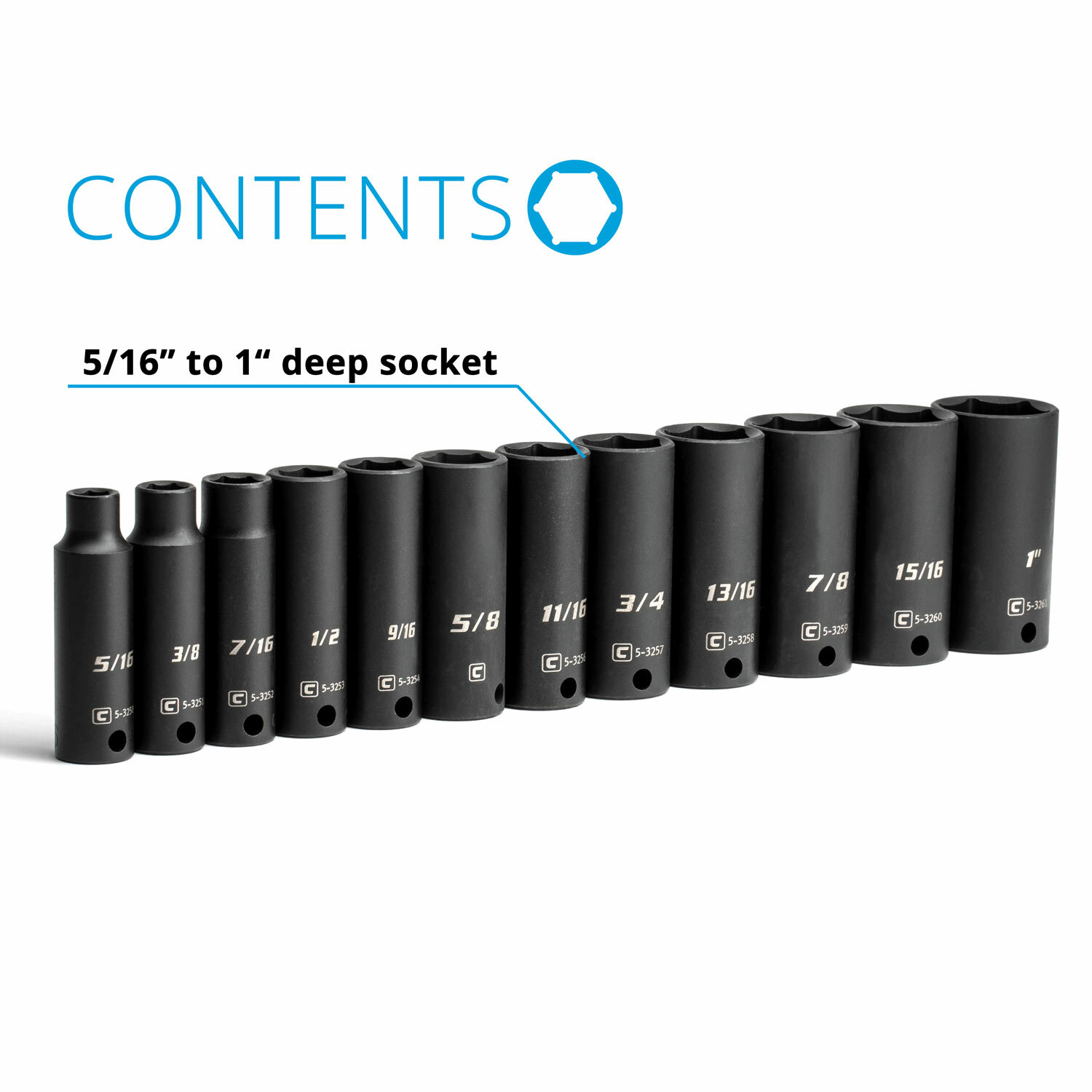 Capri Tools 3/8 in. Drive Deep Impact Socket Set, SAE, 12-Piece