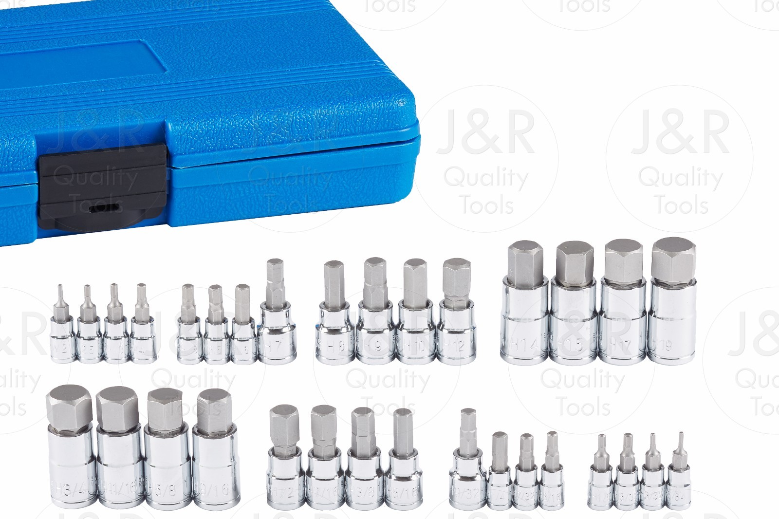 32 Pc Hex Bit Socket Set SAE & Metric 1/4″ 3/8″ 1/2″ Drive Impact Rated Cr-Mo