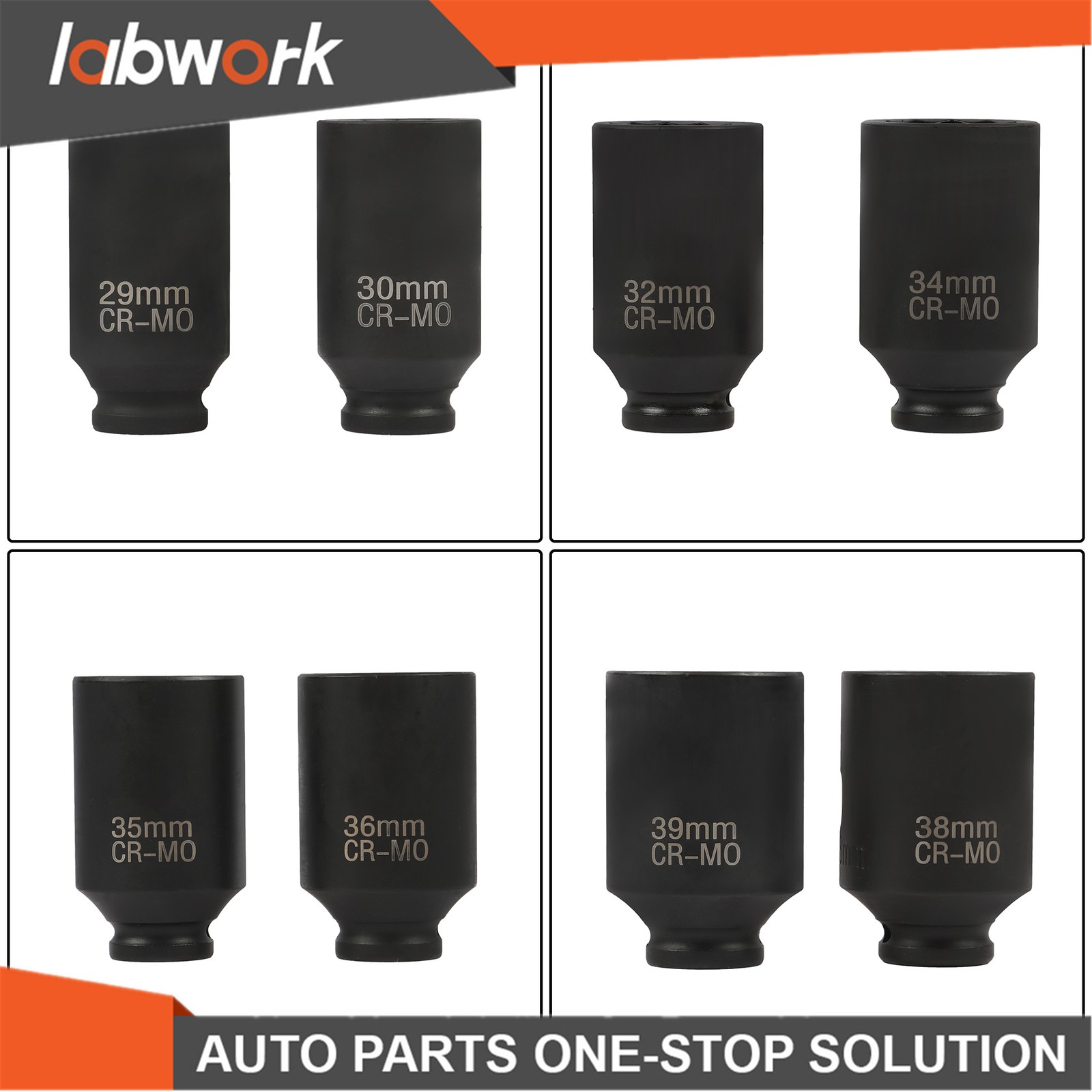 Labwork 8PCS 1/2″ Drive Deep Spindle Axle Nut Impact Socket Set 29-39mm 12 Point