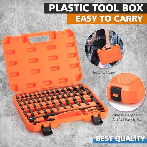 56-Piece 1/4″ Drive Impact Socket Set – SAE & Metric, 6-Point, CR-V, Ratchet & C