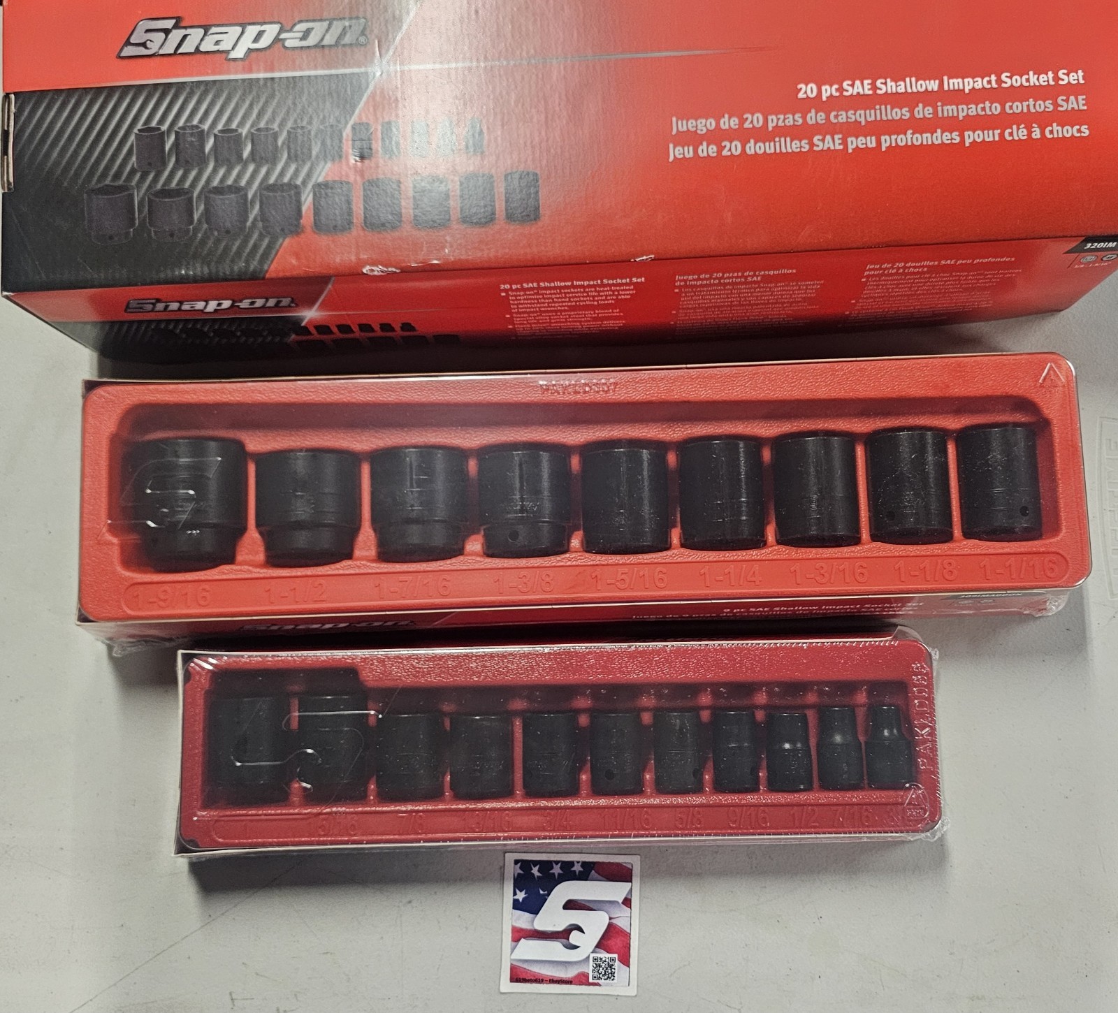 NEW Snap-on™ 320IM 20-pc 1/2″ Drive 6-pt SAE Flank Drive Shallow Impact Set