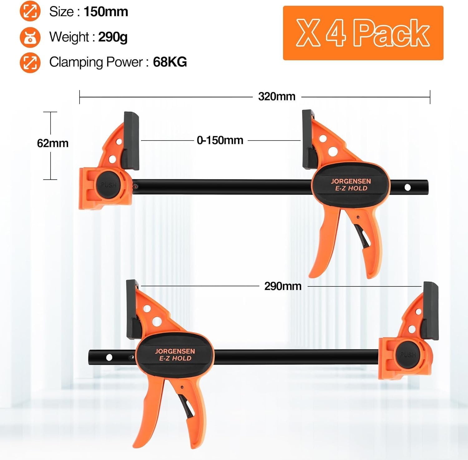 JORGENSEN 150 mm Woodworking Clamps 4-Pack, Splicable to 400 mm Ratchet Bar Cla