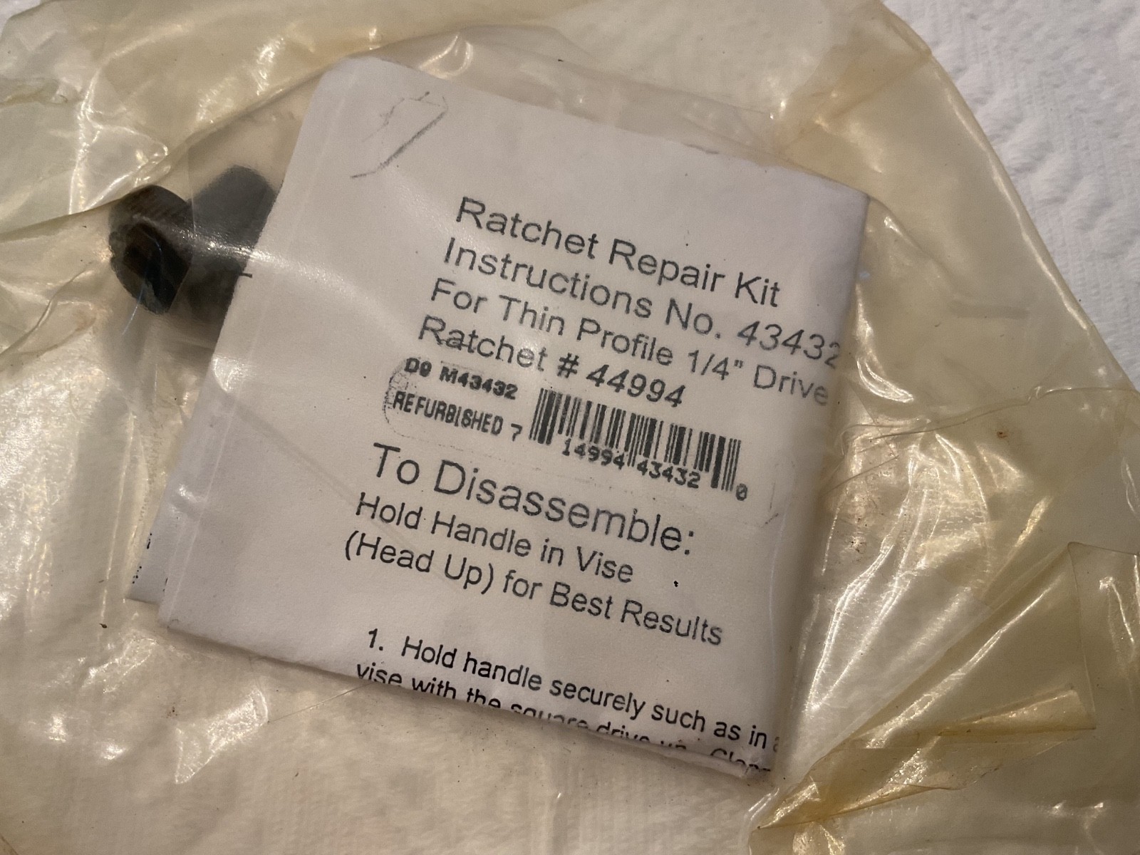Sears Craftsman USA 43432 Ratchet Repair Kit For 44994 Thin Profile 1/4” Drive