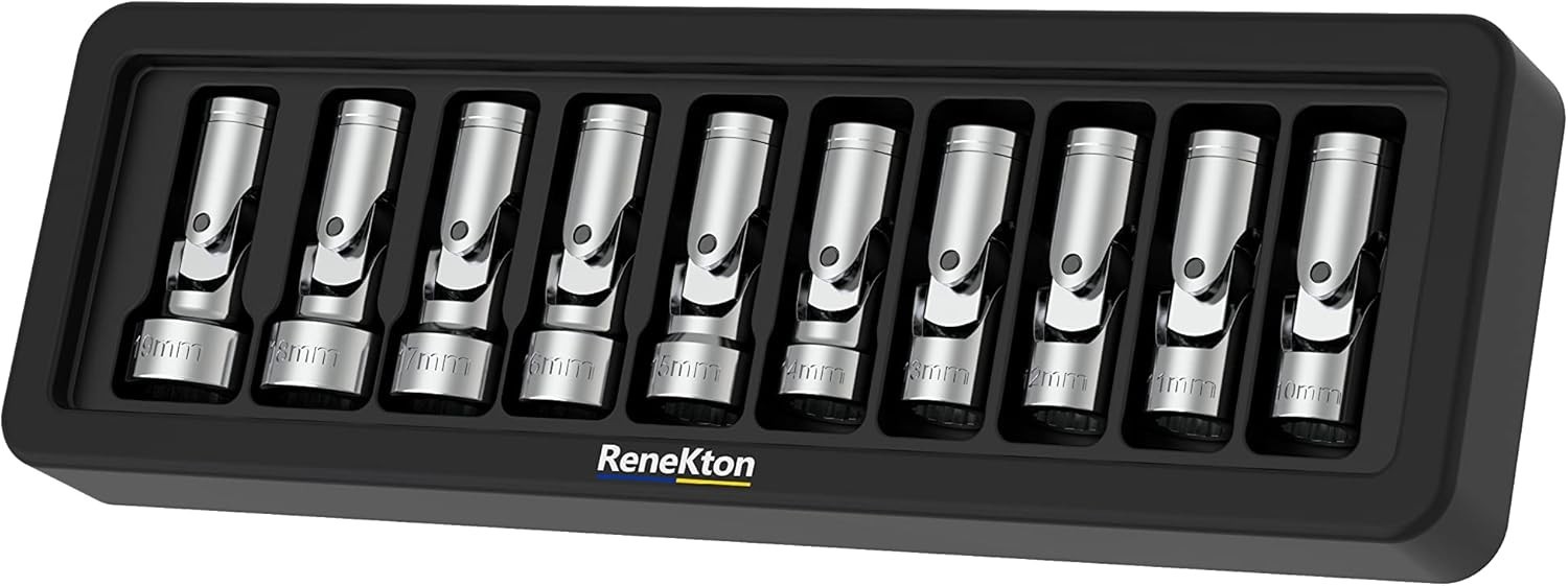10mm-19mm 3/8 Inch Drive Universal Joint Socket Set, 10Pc, Cr-V Steel, Swivel…