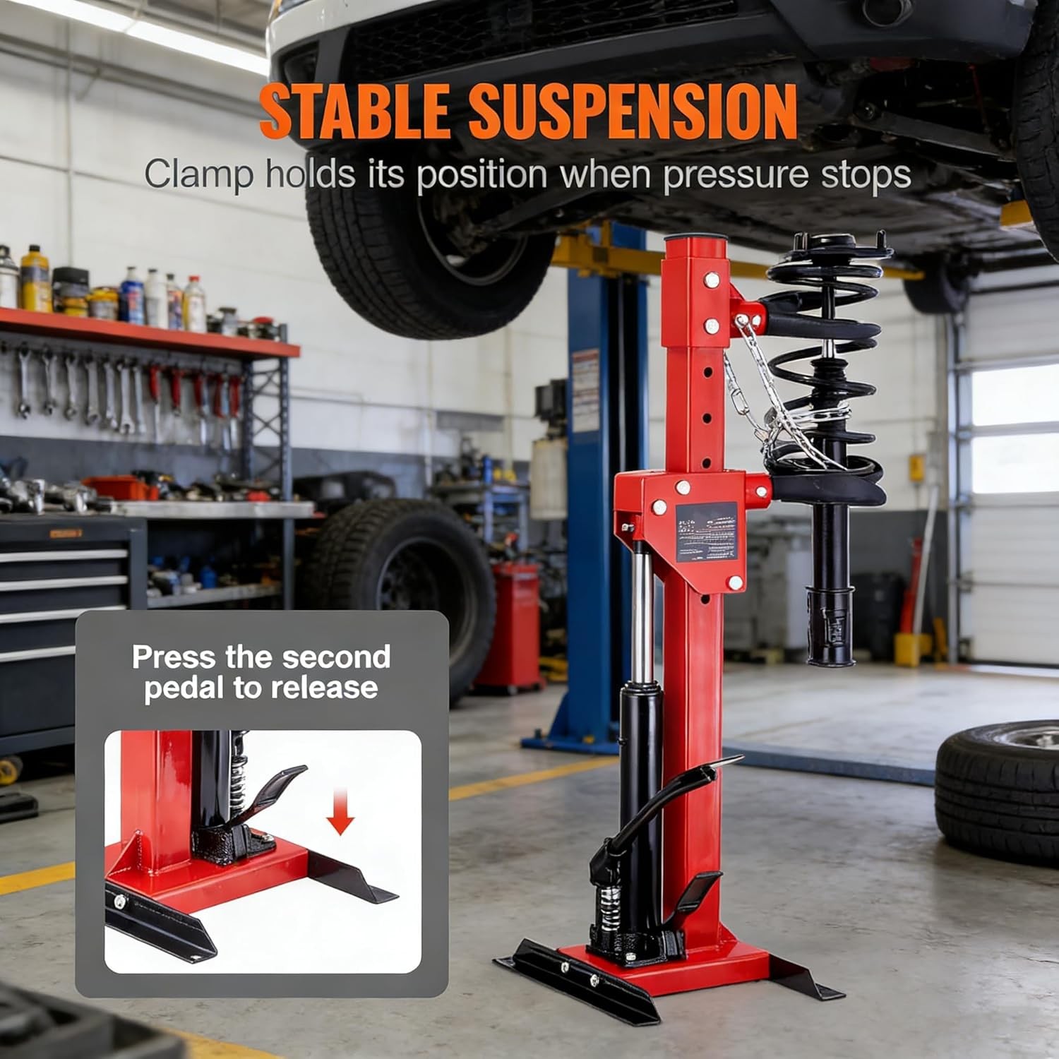 Hydraulic Shock Spring Compressor 4.5 Ton Foot Pedal Strut Tool w/ 4 Clamps
