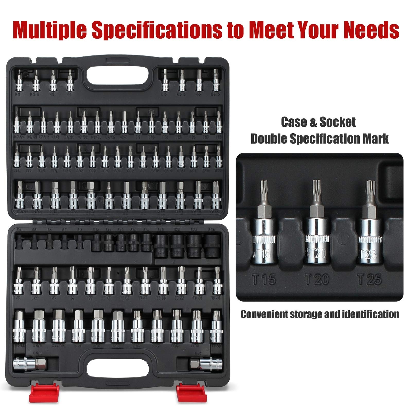 92-Piece Allen and Torx Bit Socket Set, 1/4″ 3/8″ and 1/2″ Drive Torx/Tamper …
