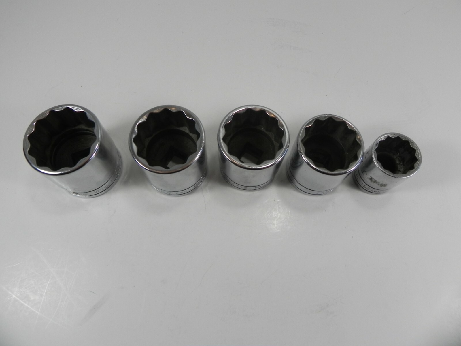 Snap On 5 Pc SAE 1/2” Dr Chrome 6pt Shallow Socket SW421 SW401 SW381 SW361 261