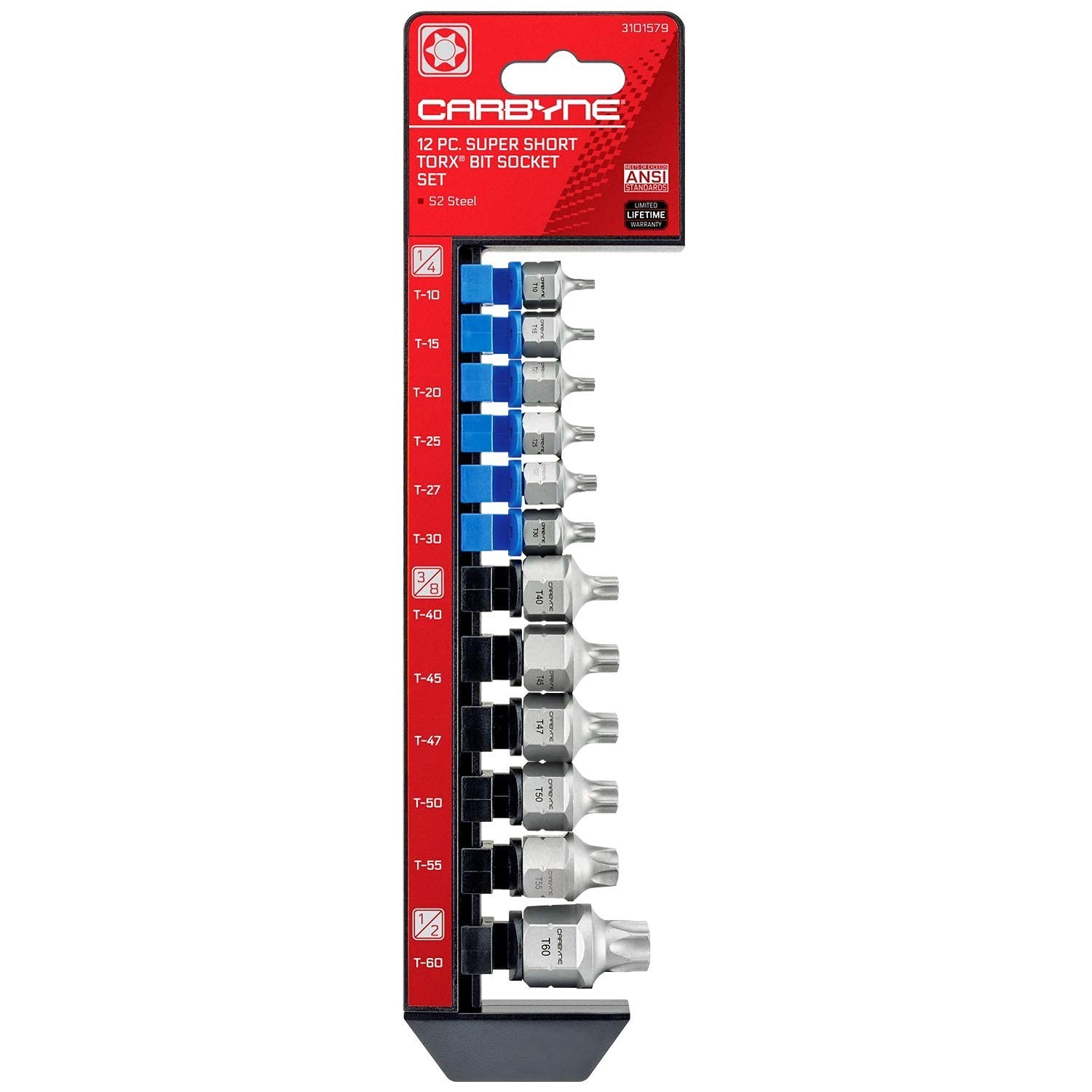 12-Piece Torx Bit Socket Set T10-T60, Low Profile S2 Steel, Dual Drive for Tight
