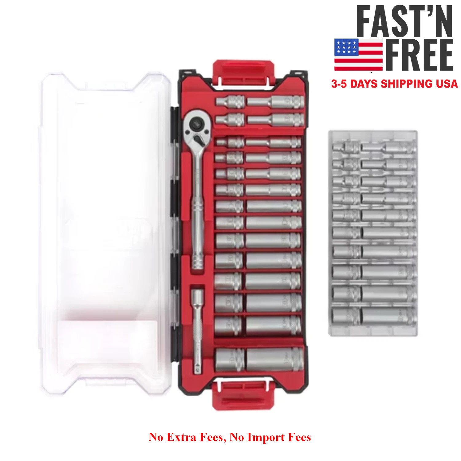 Hyper Tough 1/4-Inch Drive Ratchet and Socket Set SAE and Metric 50 Pieces