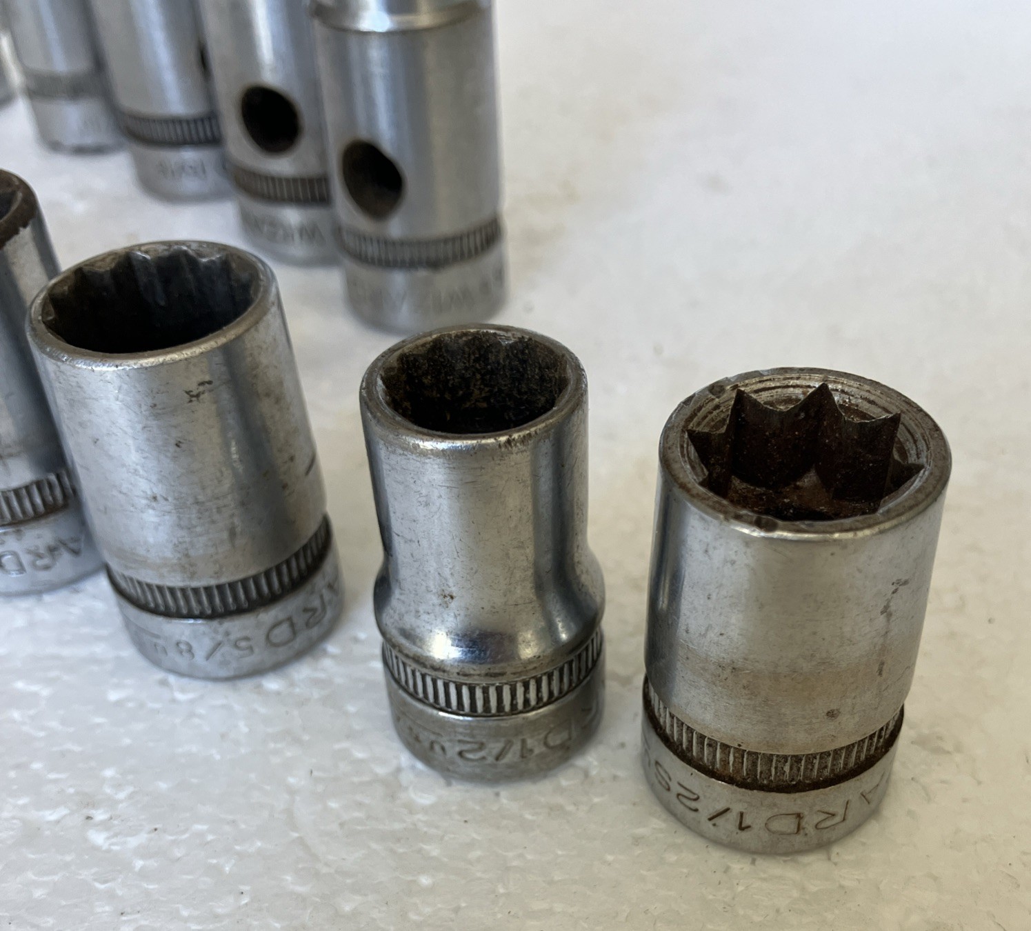 wizard 1/2 inch drive sockets. Lot Of 11 Wizard Sockets 6 Deep well, 5 Regular