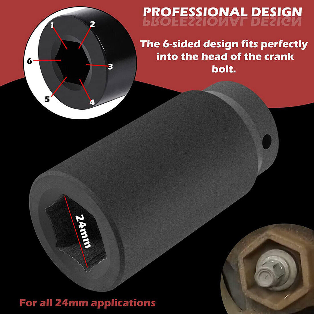 24mm Harmonic Balancer Socket for GM LS Engine Bolt Standard Impact Socket 77070