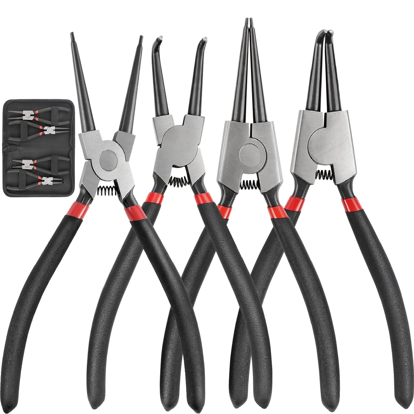 4Pcs Heavy Duty Snap Ring Pliers Set, 7″ Circlip & C Clip Tool Kit for Auto Repa